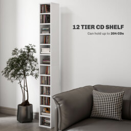 HOMCOM 204 CD Storage Unit, DVD Storage Tower with 12 Cubes, 175cm Tall Bookcase for Living Room, Home Office, Study Room, White - Aosom UK - thumbnail 4