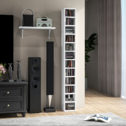 HOMCOM 204 CD Storage Unit, DVD Storage Tower with 12 Cubes, 175cm Tall Bookcase for Living Room, Home Office, Study Room, White - Aosom UK - thumbnail 2