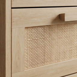 HOMCOM Chest of Drawers, 6-Drawer Dresser, Tall Storage Drawer Unit with Rattan Element for Bedroom, Living Room, Oak - thumbnail 9