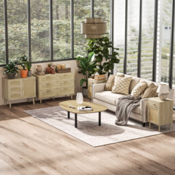 HOMCOM Chest of Drawers, 6-Drawer Dresser, Tall Storage Drawer Unit with Rattan Element for Bedroom, Living Room, Oak - thumbnail 9
