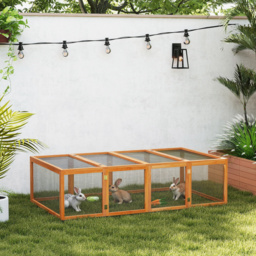 PawHut 6ft Wooden Spacious Rabbit Hutch with Wire Mesh Openable Roof Play Space for Outdoor Natural Wood Finish - Aosom UK - thumbnail 2