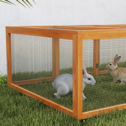 PawHut 6ft Wooden Spacious Rabbit Hutch with Wire Mesh Openable Roof Play Space for Outdoor Natural Wood Finish - Aosom UK - thumbnail 7