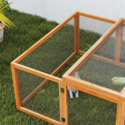 PawHut 6ft Wooden Spacious Rabbit Hutch with Wire Mesh Openable Roof Play Space for Outdoor Natural Wood Finish - Aosom UK - thumbnail 8