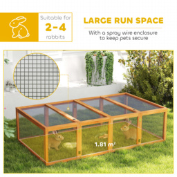 PawHut 6ft Wooden Spacious Rabbit Hutch with Wire Mesh Openable Roof Play Space for Outdoor Natural Wood Finish - Aosom UK - thumbnail 6