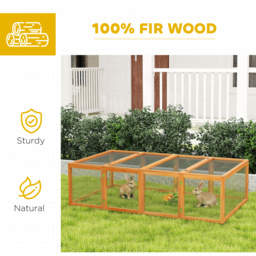 PawHut 6ft Wooden Spacious Rabbit Hutch with Wire Mesh Openable Roof Play Space for Outdoor Natural Wood Finish - Aosom UK - thumbnail 5