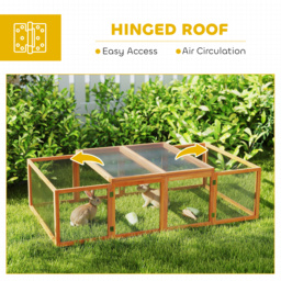 PawHut 6ft Wooden Spacious Rabbit Hutch with Wire Mesh Openable Roof Play Space for Outdoor Natural Wood Finish - Aosom UK - thumbnail 4