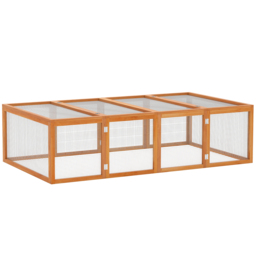 PawHut 6ft Wooden Spacious Rabbit Hutch with Wire Mesh Openable Roof Play Space for Outdoor Natural Wood Finish - Aosom UK