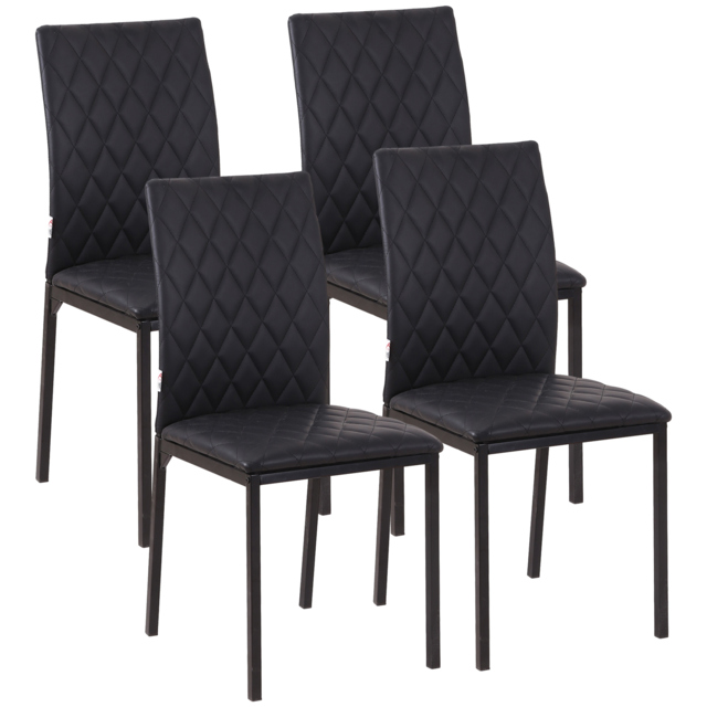 HOMCOM Modern Dining Chairs with Metal Legs, Set of 4 Leather Dining Chairs, Upholstered Faux Leather Accent Chairs for Kitchen, Black - Aosom UK - image 1