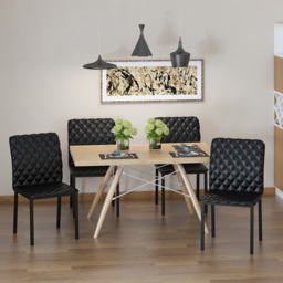 HOMCOM Modern Dining Chairs with Metal Legs, Set of 4 Leather Dining Chairs, Upholstered Faux Leather Accent Chairs for Kitchen, Black - Aosom UK - thumbnail 2