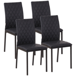 HOMCOM Modern Dining Chairs with Metal Legs, Set of 4 Leather Dining Chairs, Upholstered Faux Leather Accent Chairs for Kitchen, Black - Aosom UK - thumbnail 1