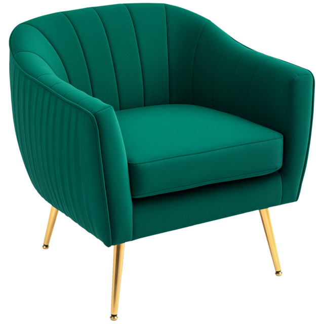 HOMCOM Velvet-Feel Tub Armchair, with Gold Tone Legs - Green - image 1