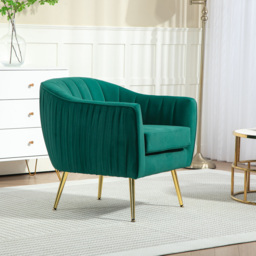 HOMCOM Velvet-Feel Tub Armchair, with Gold Tone Legs - Green - thumbnail 8