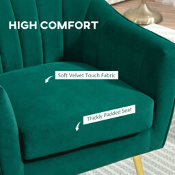 HOMCOM Velvet-Feel Tub Armchair, with Gold Tone Legs - Green - thumbnail 4