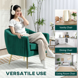 HOMCOM Velvet-Feel Tub Armchair, with Gold Tone Legs - Green - thumbnail 7