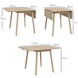 HOMCOM Folding Wood Tables, Extendable Kitchen Table for Small Space, Drop Leaf Dining Table for 2-4 People, Natural Wood Finish - Aosom UK - thumbnail 3