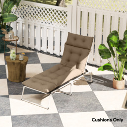 Outsunny Sun Lounger Cushion Only, 190x56x10cm Garden Lounge Chair Cushion, UPF20+ 220gsm Fabric, Thick Sunbed Replacement Cushion with 6 Ties, Khaki - thumbnail 8
