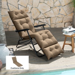 Outsunny Sun Lounger Cushion Only, 190x56x10cm Garden Lounge Chair Cushion, UPF20+ 220gsm Fabric, Thick Sunbed Replacement Cushion with 6 Ties, Khaki - thumbnail 2