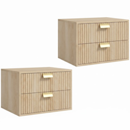 HOMCOM Modern Floating Nightstands Set of 2, Wall Mounted Bedside Tables with 2 Drawers, Oak - thumbnail 1