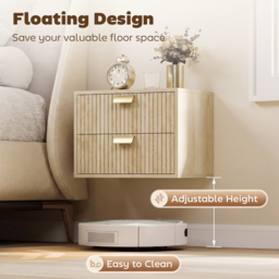 HOMCOM Modern Floating Nightstands Set of 2, Wall Mounted Bedside Tables with 2 Drawers, Oak - thumbnail 4