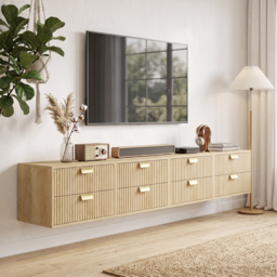 HOMCOM Modern Floating Nightstands Set of 2, Wall Mounted Bedside Tables with 2 Drawers, Oak - thumbnail 8