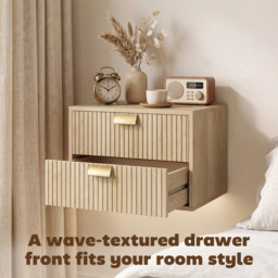 HOMCOM Modern Floating Nightstands Set of 2, Wall Mounted Bedside Tables with 2 Drawers, Oak - thumbnail 7
