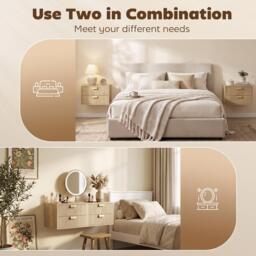 HOMCOM Modern Floating Nightstands Set of 2, Wall Mounted Bedside Tables with 2 Drawers, Oak - thumbnail 6