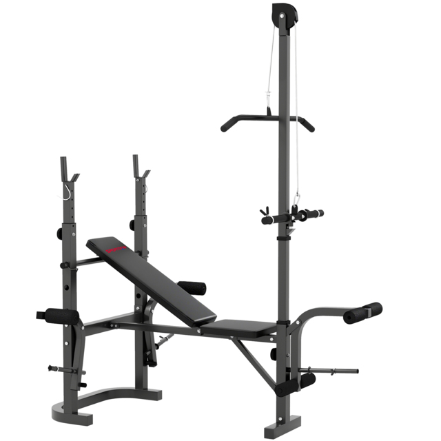 SPORTNOW Adjustable Weight Bench with Bench Press Rack, Preacher Curl Bench, Leg Extension and Lat Pull Down Machine, Incline or Flat Workout Bench for Home Gym Strength Training Weight Lifting - image 1