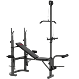 SPORTNOW Adjustable Weight Bench with Bench Press Rack, Preacher Curl Bench, Leg Extension and Lat Pull Down Machine, Incline or Flat Workout Bench for Home Gym Strength Training Weight Lifting - thumbnail 1