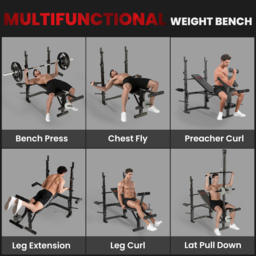 SPORTNOW Adjustable Weight Bench with Bench Press Rack, Preacher Curl Bench, Leg Extension and Lat Pull Down Machine, Incline or Flat Workout Bench for Home Gym Strength Training Weight Lifting - thumbnail 4
