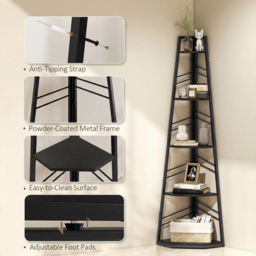 HOMCOM Corner Bookcase, 5-Tier Floor Standing Bookshelf, Shelving Unit for Living Room, Study, Bedroom, Black - thumbnail 6