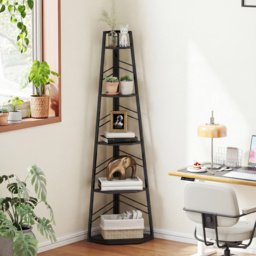 HOMCOM Corner Bookcase, 5-Tier Floor Standing Bookshelf, Shelving Unit for Living Room, Study, Bedroom, Black - thumbnail 7