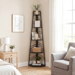 HOMCOM Corner Bookcase, 5-Tier Floor Standing Bookshelf, Shelving Unit for Living Room, Study, Bedroom, Black - thumbnail 8