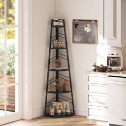 HOMCOM Corner Bookcase, 5-Tier Floor Standing Bookshelf, Shelving Unit for Living Room, Study, Bedroom, Black - thumbnail 9
