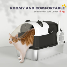 PawHut Panda Style XL Stainless Steel Cat Litter Box with Lid, Enclosed Kitty Litter Box with Scoop, 60 x 40 x 45 cm - thumbnail 5