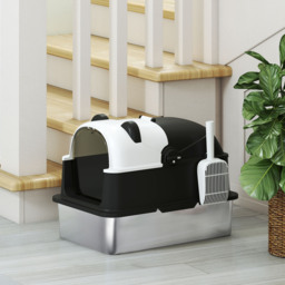 PawHut Panda Style XL Stainless Steel Cat Litter Box with Lid, Enclosed Kitty Litter Box with Scoop, 60 x 40 x 45 cm - thumbnail 9