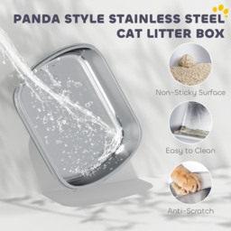 PawHut Panda Style XL Stainless Steel Cat Litter Box with Lid, Enclosed Kitty Litter Box with Scoop, 60 x 40 x 45 cm - thumbnail 4