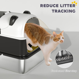 PawHut Panda Style XL Stainless Steel Cat Litter Box with Lid, Enclosed Kitty Litter Box with Scoop, 60 x 40 x 45 cm - thumbnail 8