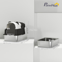 PawHut Panda Style XL Stainless Steel Cat Litter Box with Lid, Enclosed Kitty Litter Box with Scoop, 60 x 40 x 45 cm - thumbnail 3