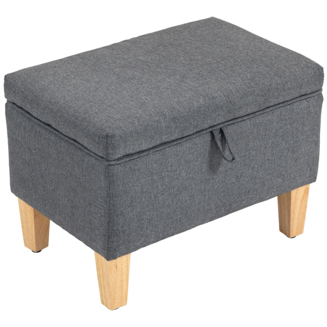 HOMCOM 16L Linen Storage Ottoman Padded Footstool with Rubberwood Legs for Storage Box, Bed End, Shoe Bench, Seating, Charcoal Grey - image 1