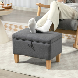 HOMCOM 16L Linen Storage Ottoman Padded Footstool with Rubberwood Legs for Storage Box, Bed End, Shoe Bench, Seating, Charcoal Grey - thumbnail 9