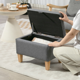 HOMCOM 16L Linen Storage Ottoman Padded Footstool with Rubberwood Legs for Storage Box, Bed End, Shoe Bench, Seating, Charcoal Grey - thumbnail 8