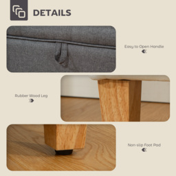HOMCOM 16L Linen Storage Ottoman Padded Footstool with Rubberwood Legs for Storage Box, Bed End, Shoe Bench, Seating, Charcoal Grey - thumbnail 6