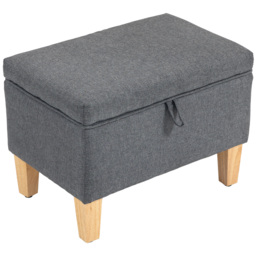 HOMCOM 16L Linen Storage Ottoman Padded Footstool with Rubberwood Legs for Storage Box, Bed End, Shoe Bench, Seating, Charcoal Grey - thumbnail 1