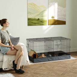 PawHut 2 in 1 Guinea Pig Cage, Rabbit Cage Pet Playpen with 2 Separate Area, Waterproof Oxford Fabric Floor for Hedgehogs - thumbnail 2