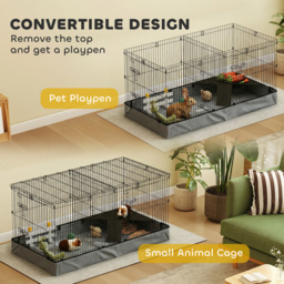 PawHut 2 in 1 Guinea Pig Cage, Rabbit Cage Pet Playpen with 2 Separate Area, Waterproof Oxford Fabric Floor for Hedgehogs - thumbnail 4