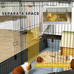 PawHut 2 in 1 Guinea Pig Cage, Rabbit Cage Pet Playpen with 2 Separate Area, Waterproof Oxford Fabric Floor for Hedgehogs - thumbnail 5