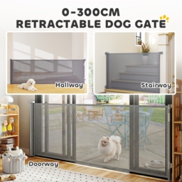 PawHut Retractable Dog Gate, Extends to 300 cm Wide & 104 cm Tall, Mesh Pet Gate Single Hand Operation, for Stairs Doorways - thumbnail 4