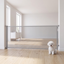 PawHut Retractable Dog Gate, Extends to 300 cm Wide & 104 cm Tall, Mesh Pet Gate Single Hand Operation, for Stairs Doorways - thumbnail 9