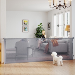 PawHut Retractable Dog Gate, Extends to 300 cm Wide & 104 cm Tall, Mesh Pet Gate Single Hand Operation, for Stairs Doorways - thumbnail 2