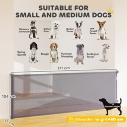 PawHut Retractable Dog Gate, Extends to 300 cm Wide & 104 cm Tall, Mesh Pet Gate Single Hand Operation, for Stairs Doorways - thumbnail 3